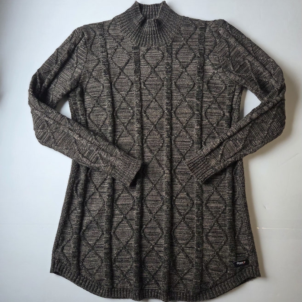 Orange Heathered Brown Mock Neck Womens Sweater Medium 19in P2P